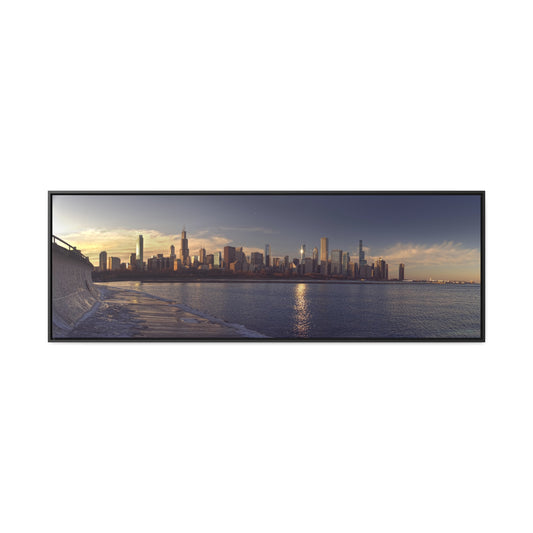 Warm Winter Sunset Over Lake Michigan [Framed Stretched Canvas Wrap]
