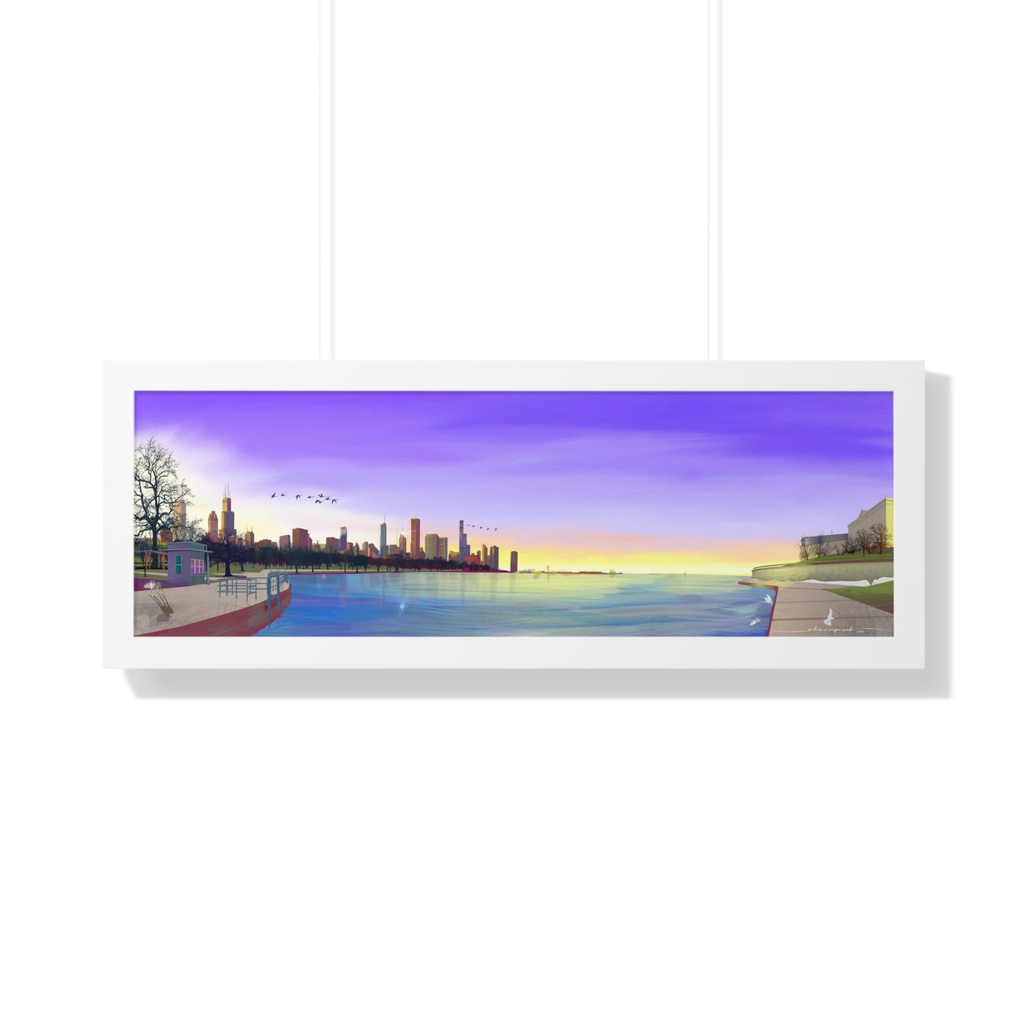 Chicago Winter Sunset Pano [Framed Print]