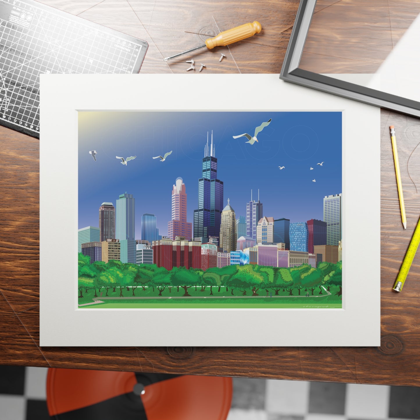 Chicago With Seagulls [Paper Framed Print]