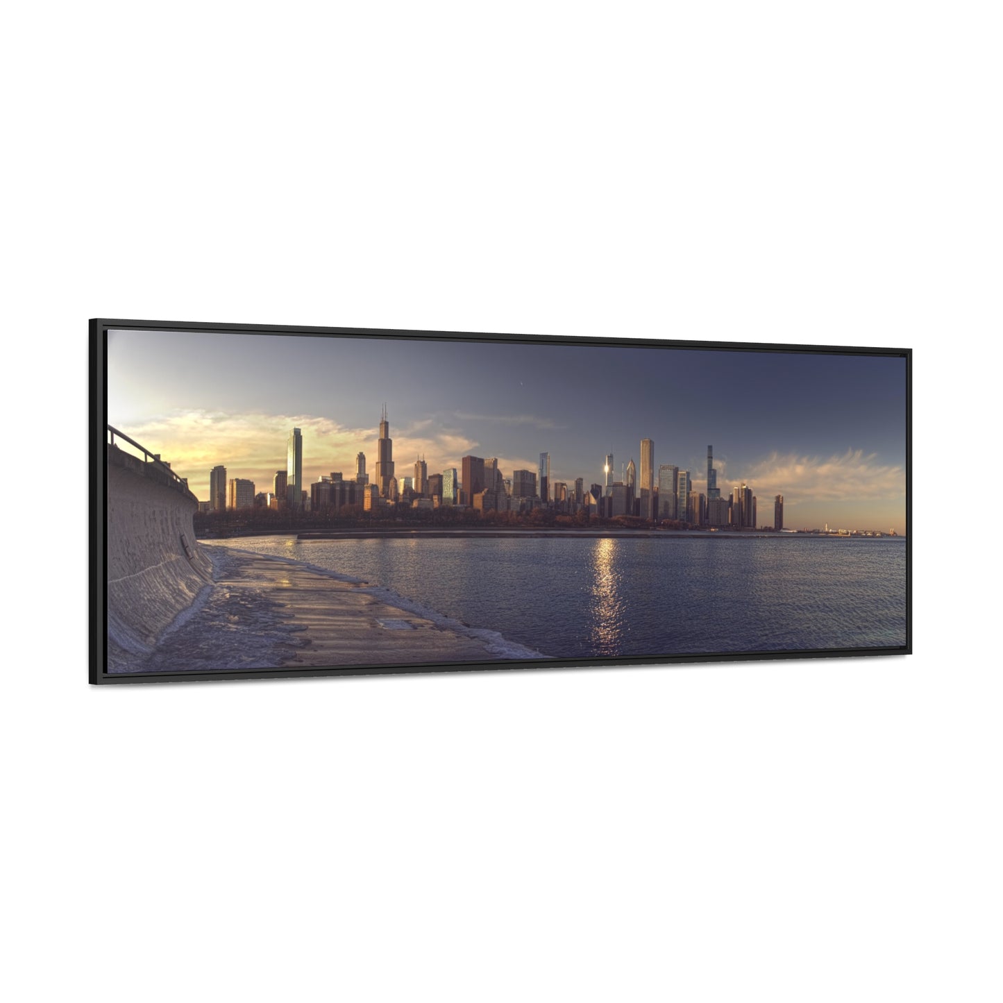 Winter Sunset Over Lake Michigan [Framed Stretched Canvas Wrap]