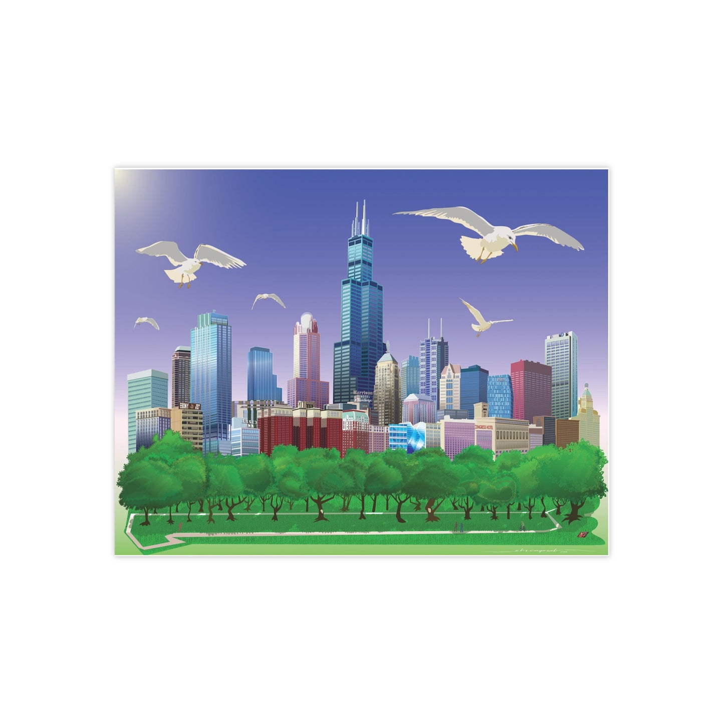 Chicago with Seagulls [Matte Art Print]