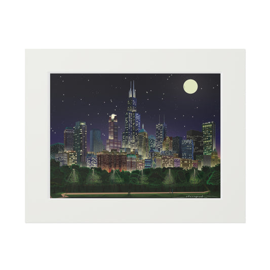 Full Moon Night Chicago [Paper Framed Print]