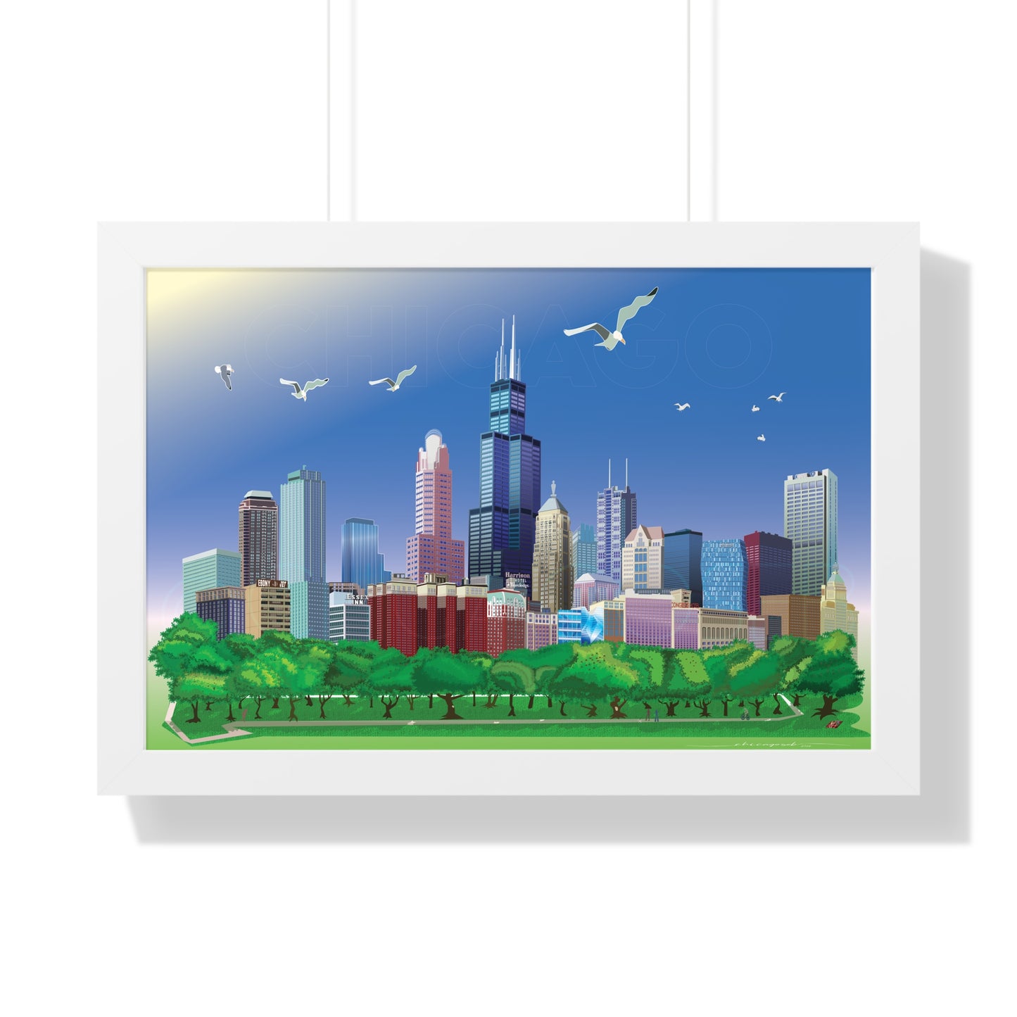 Chicago with Seagulls [Framed Poster Art Print]